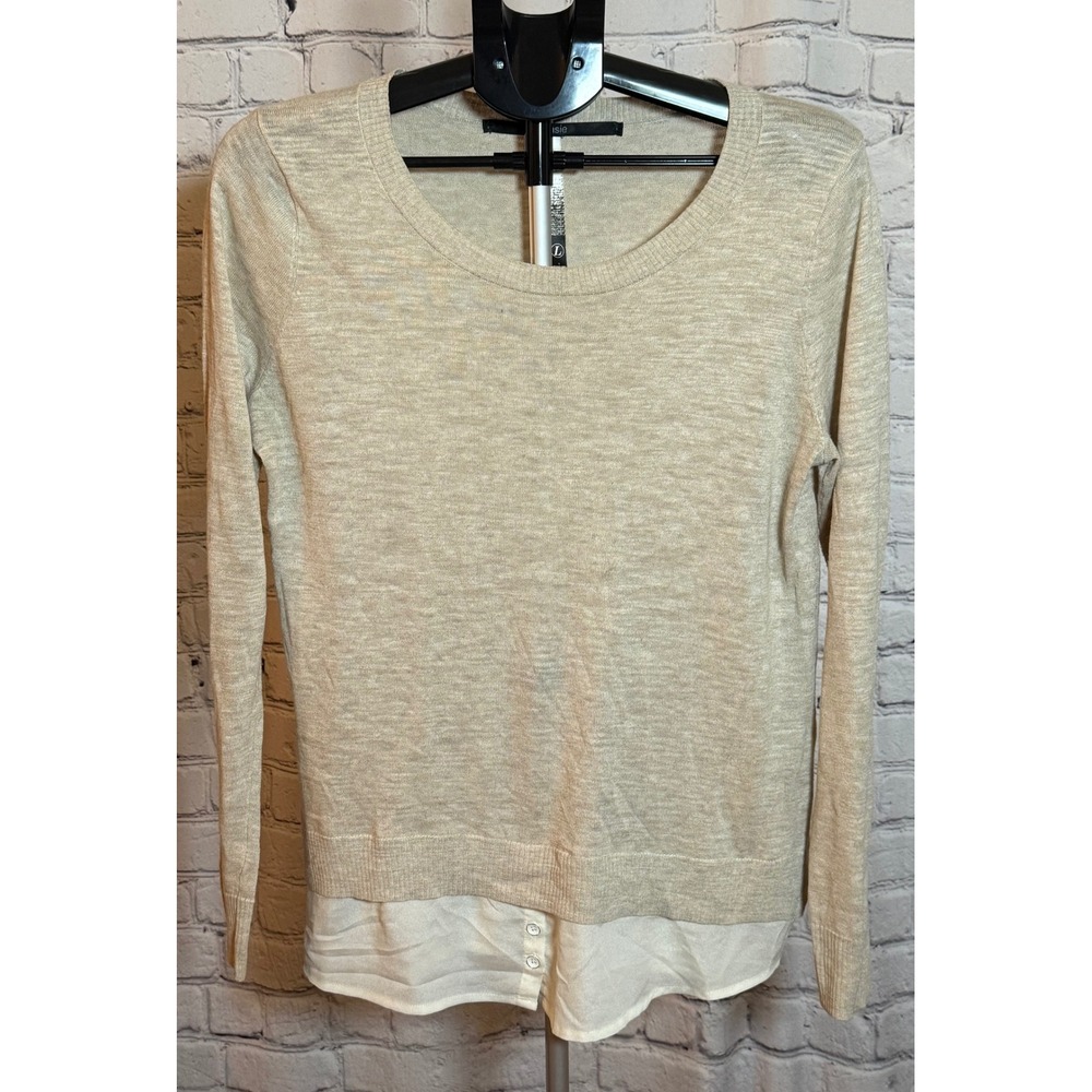 Kensie Womens Oatmeal Heather Layered Look Mixed Media Sweater Size Large L